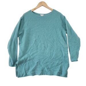 J Jill Teal Textured Knit Long Sleeve Top Sweater Size L Warm Cozy Casual Office